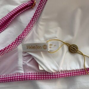 🏝 NWOT Helen Jon Ruffled Shirred Cross Over Bikini Top | Pink Gingham | Small